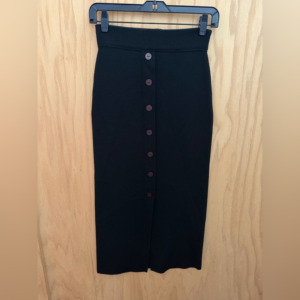 Madeline Vintage Black Wool Pencil Skirt with Button Detail